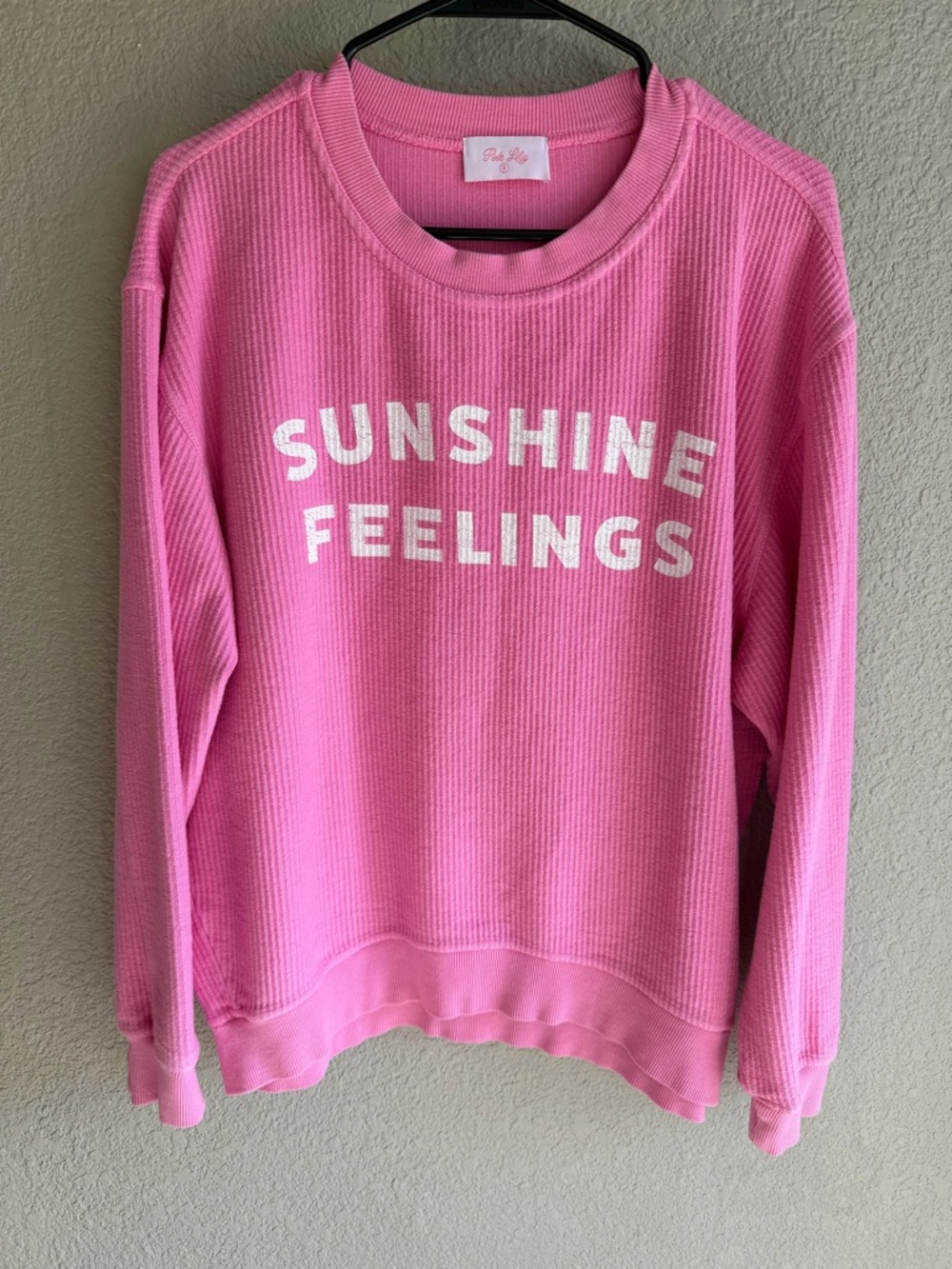 Pink Lily Pink Waffle-Knit Crewneck Sweatshirt